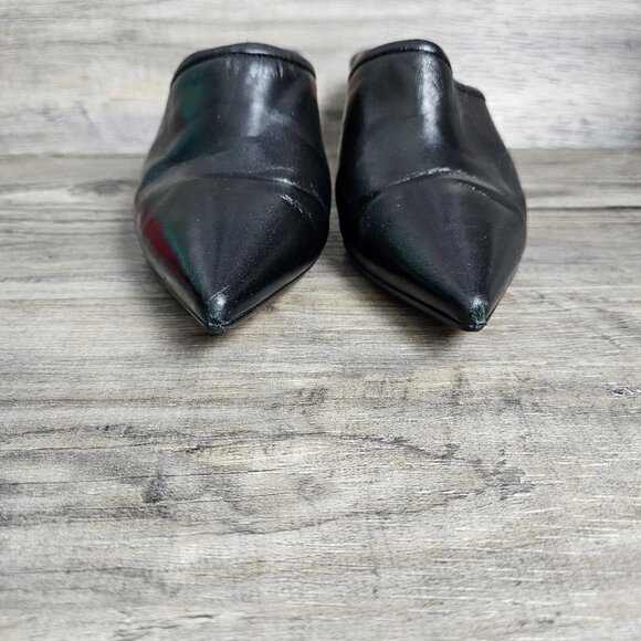 Zara Leather Black Slip On Metallic Silver Kitten Heel Mules - Picture 6 of 12